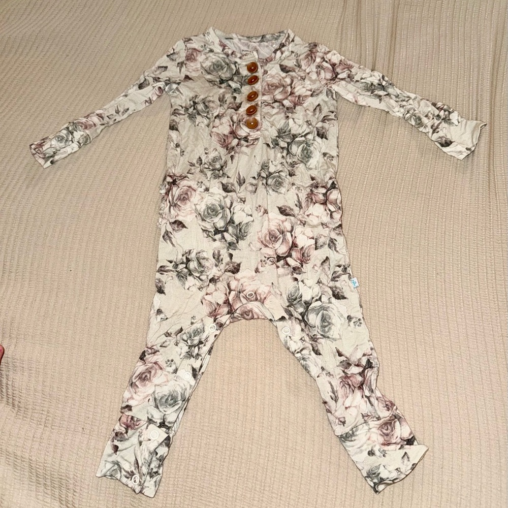 Posh Peanut Floral Kids Pajamas - Cream and Pink